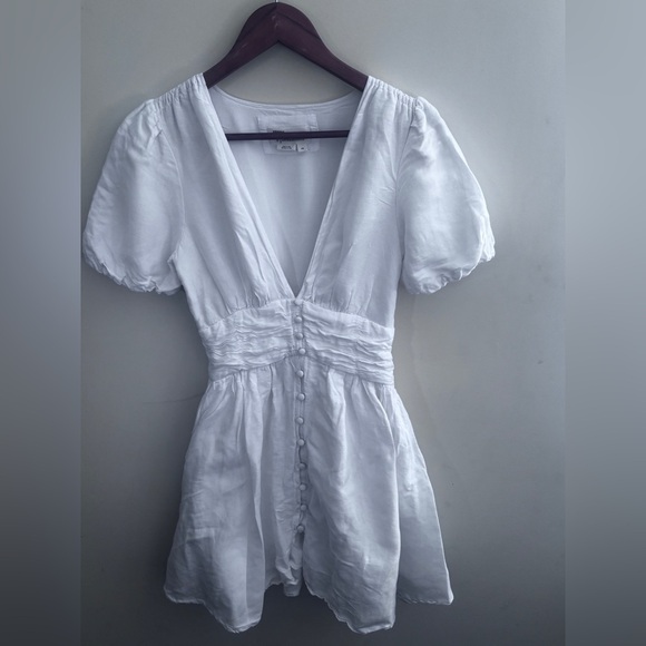 Anthropologie Katerina Button Front Puff Sleeve Mini Dress White Size: XS - Picture 4 of 7